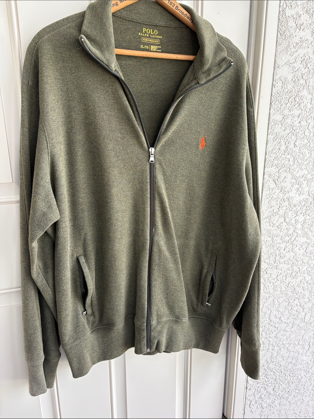 Polo by Ralph Lauren Olive/Gray Full-Zip Sweater with Red Pony
